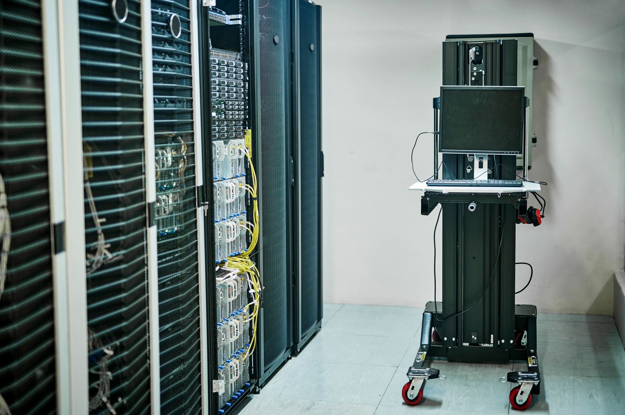 Network equipment rack in a server room