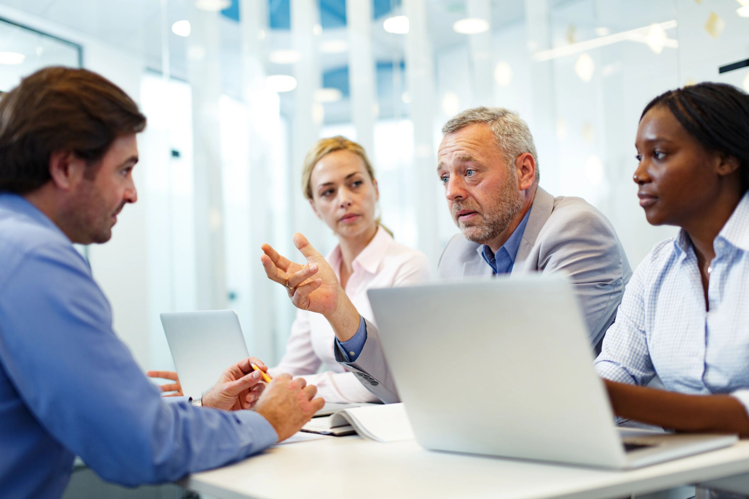 Client meeting representing a satisfied customer